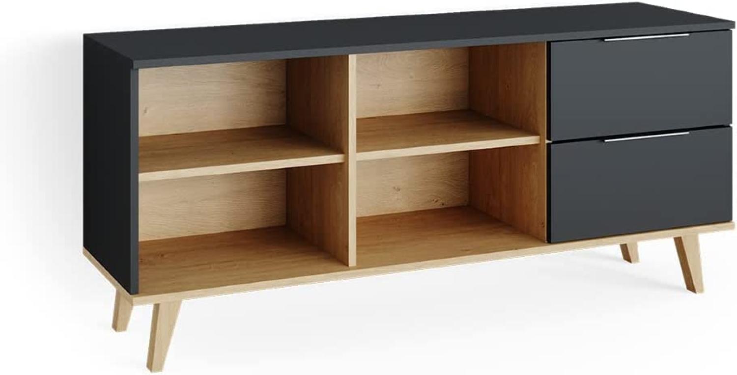 Vicco Wohnzimmermöbel Neptune Kommode Lowboard Sideboard Anthrazit-Buche Bild 1