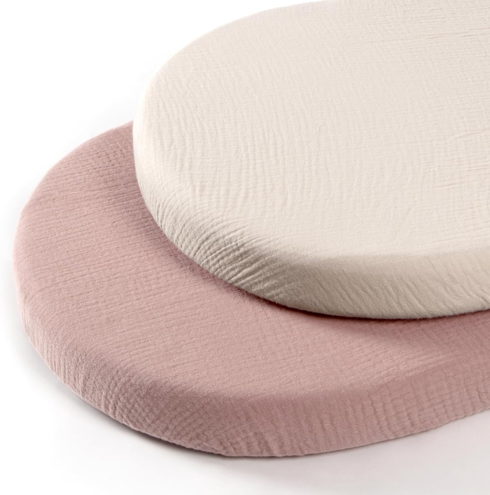 lulumoon 2er Set Musselin-Baumwolle Spannbettlaken: Kinderwagen Bettlaken Stubenwagen Matratzenbezug für Babybett und Beistellbett 90x40 cm (Creme Sand) Bild 1