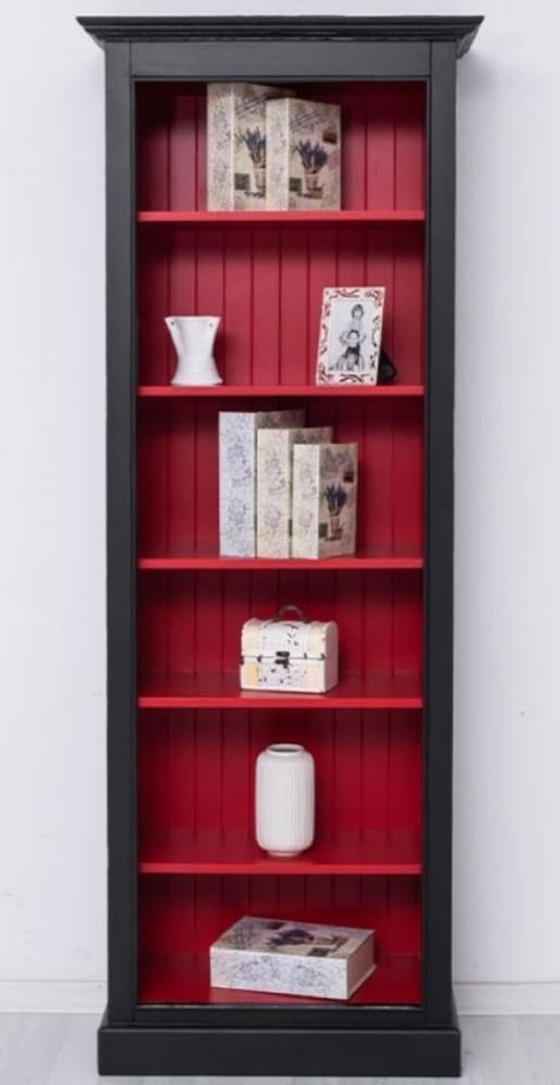 Casa Padrino Landhausstil Massivholz Bücherschrank Schwarz / Rot H. 210 cm - Landhausstil Möbel Bild 1