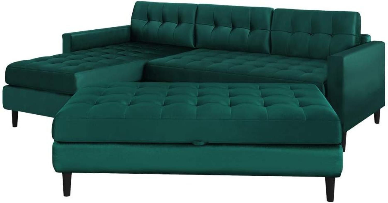 Selsey KOPENHAGA - Ecksofa/Moderne Eckcouch mit Veloursbezug, Holzbeinen, Ottomane beidseitig montierbar, 225 cm breit (Dunkelgrün, mit Hocker) Bild 1