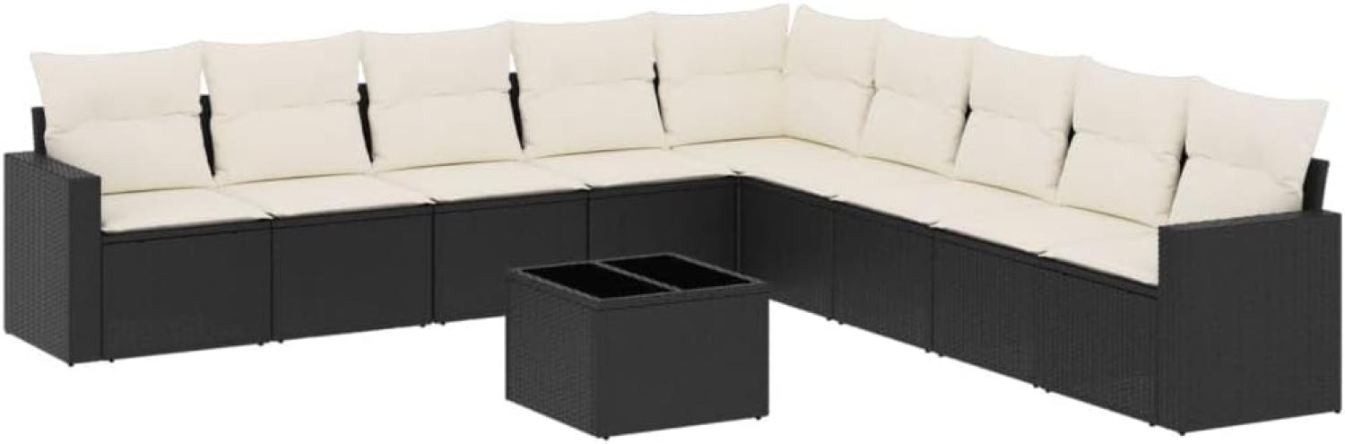 10-tlg. Garten-Sofagarnitur mit Kissen Schwarz Poly Rattan (Farbe: Schwarz) Bild 1