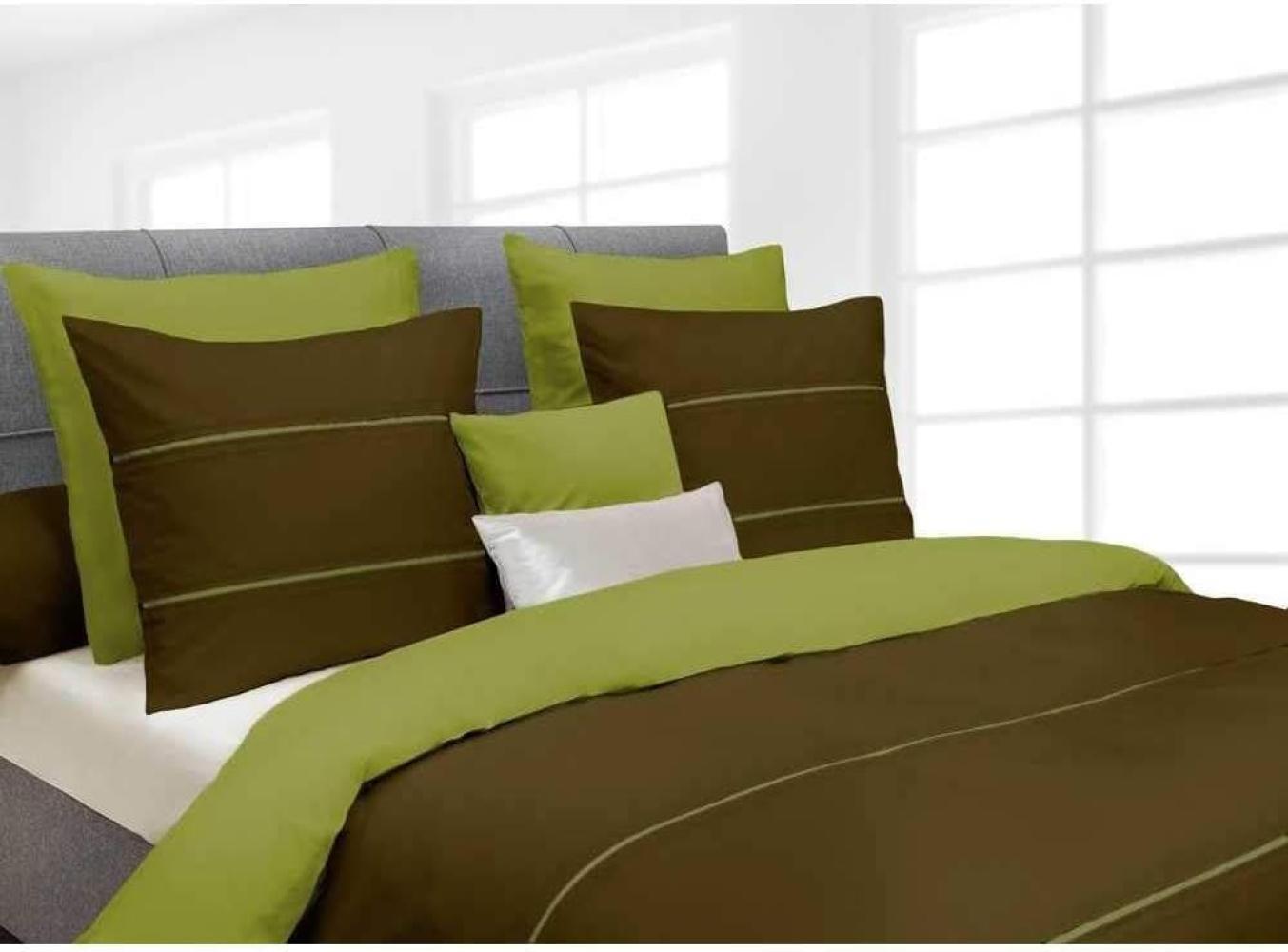 HnL Baumwolle Wende Bettwäsche Gestreift Uni Jason Oliv 155x220 cm + 80x80 cm Bild 1