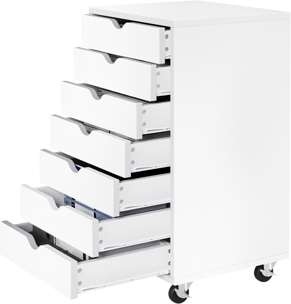 YITAHOME Rollcontainer mit 7 schubladen, Mobiler Aktenschrank mit Riemenscheibe, Schubladenkommode für Zuhause Büro, Bürocontainer Schubladenschrank Rollschrank Rollwagen für A4 Papier (weiß) Bild 1