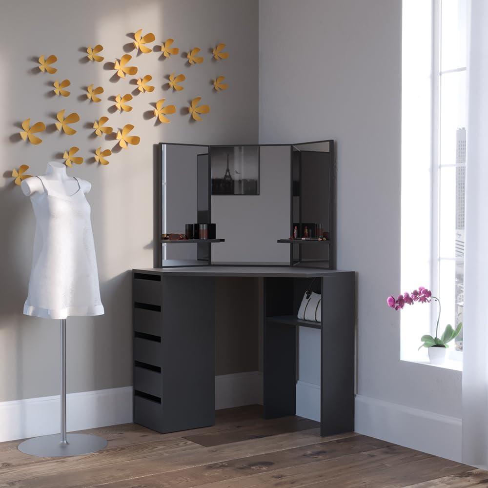 Vicco Eckschminktisch Schwarz 110 cm, Arielle Bild 1