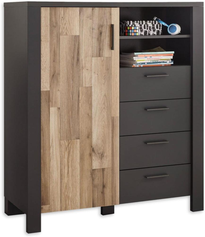 DALLAS Highboard in Montana Oak Optik, Graphit - Moderne Kommode mit Schubladen für das Jugendzimmer - 116 x 131 x 46 cm (B/H/T) Bild 1