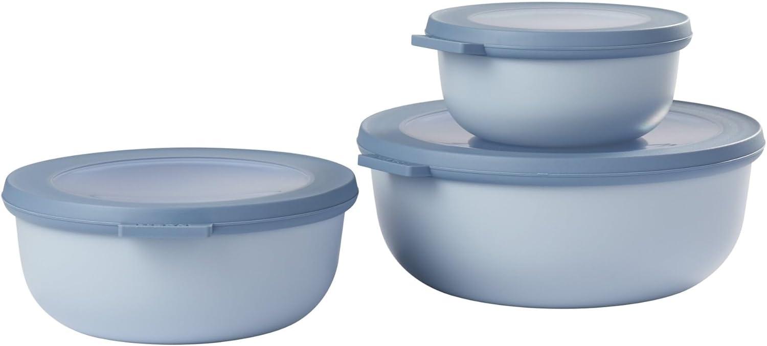 Mepal - Cirqula Multischüssel-Set 3–teilig rund Nordic Blue – 350, 750 und 1250 ml – Verwendbar als Vorratdose, Kühlschrankdose, Gefrierdose, Mikrowellegeschirr & Servierschale mit Deckel… Bild 1