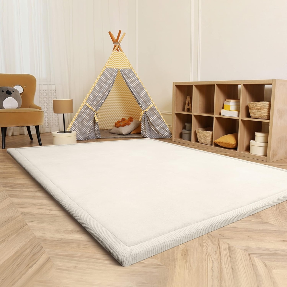 Paco Home Teppich Kinderzimmer Kinderteppich Baby Spielteppich Krabbeldecke Krabbelmatte Weich rutschfest Jungen Mädchen Deko, Grösse:120 cm Rund, Farbe:Creme Bild 1