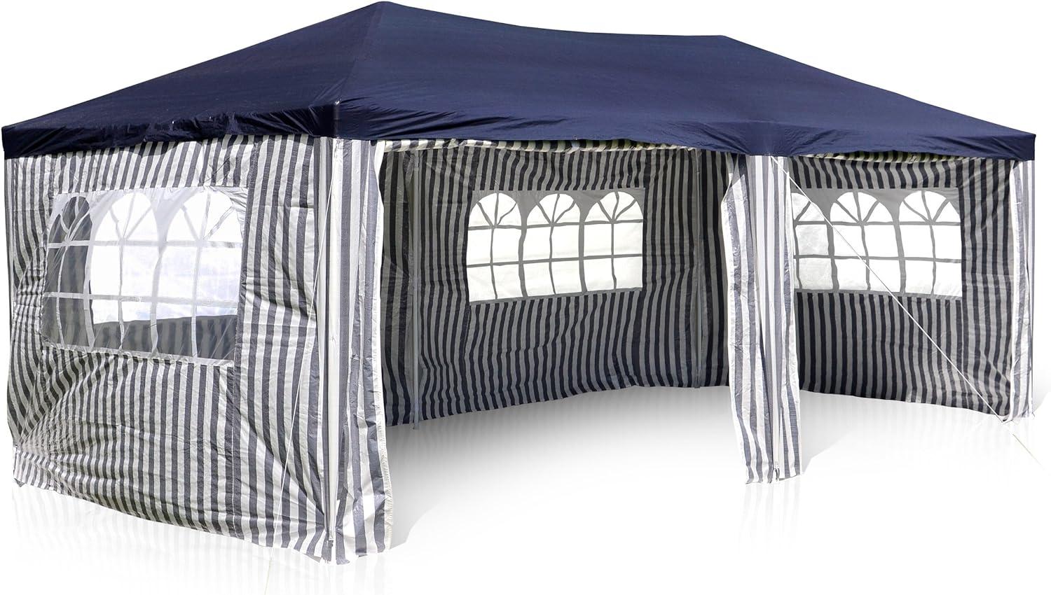 Nexos GM36077 PE-Pavillon Partyzelt mit 4 Seitenteilen und 2 Eingängen für Garten Terrasse Feier oder Fest als Unterstand Plane 110g m² wasserdicht 3 x 6 m blau Bild 1