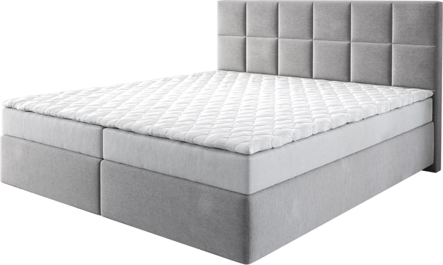 Boxspringbett Dream-Fine 180x200 cm Mikrofaser Grau mit Matratze und Topper Bild 1