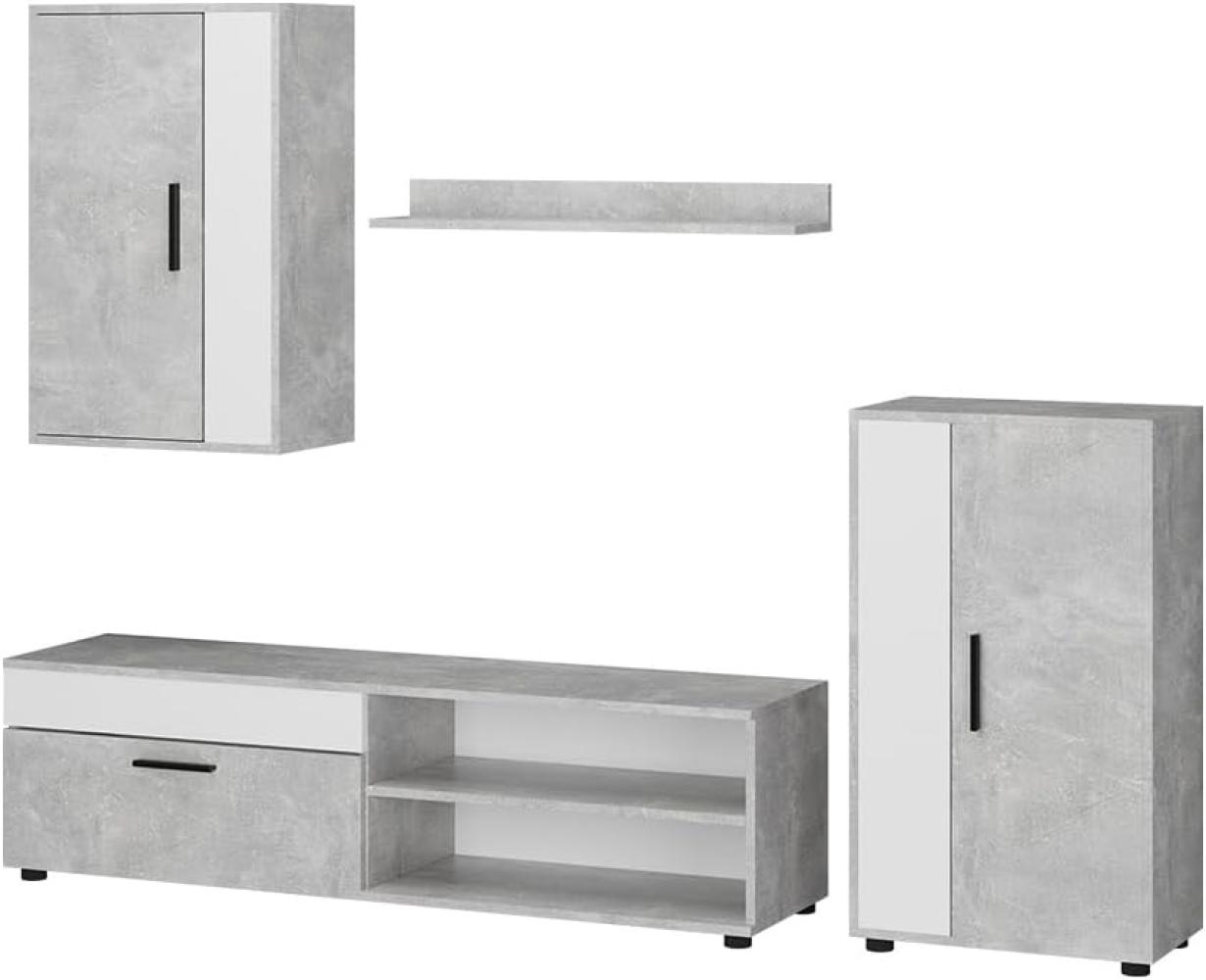 Vicco Wohnwand Berno Beton Weiß Schrankwand 4er-Set Wohnzimmer Bild 1