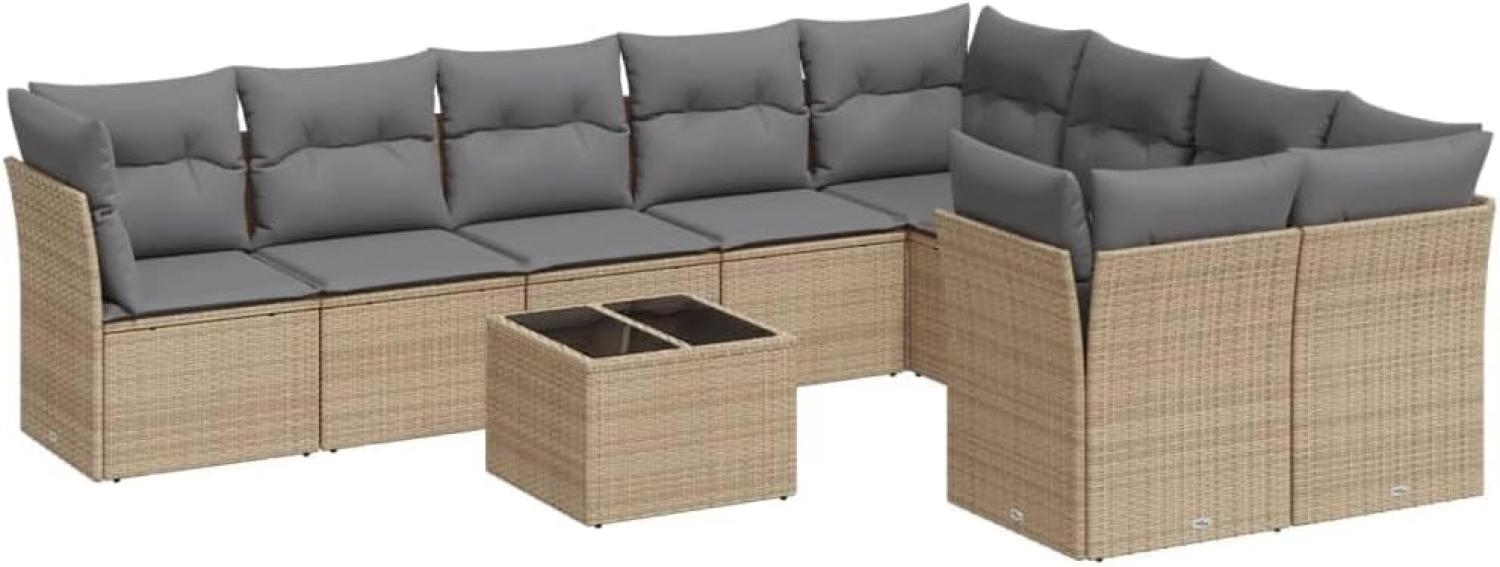 vidaXL 10-tlg. Garten-Sofagarnitur mit Kissen Beige Poly Rattan 3250018 Bild 1