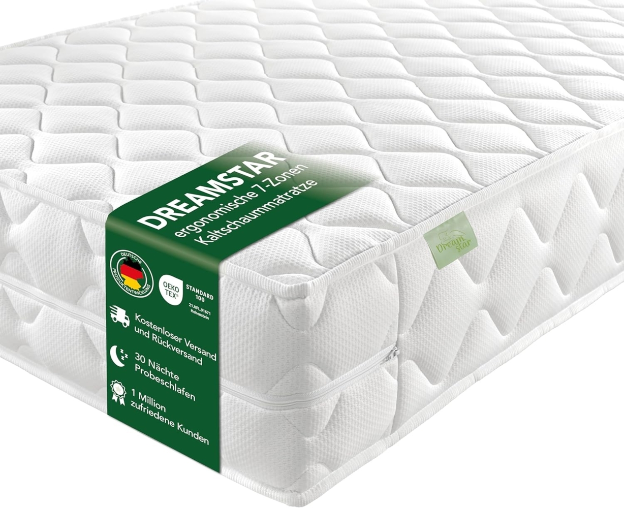 DREAMSTAR Ergo Flex XXL Duo I orthopädische7-Zonen Kaltschaummatratze I 22 cm hoch I Öko-Tex Zertifiziert I Härtegrad 3 und 4 I 140x200 cm Bild 1