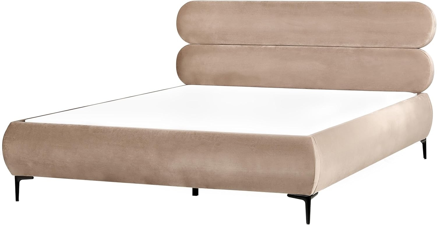Bett mit Lattenrost Samtstoff LESSAY 180 x 200 cm Taupe Bild 1