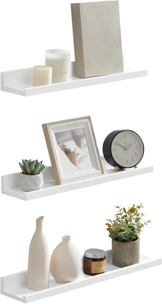 Songmics Wandregal 3er Set Schweberegale für Fotorahmen und Bücher, 38x10 cm, modernes Regal, Weiß LWS38WT Bild 1