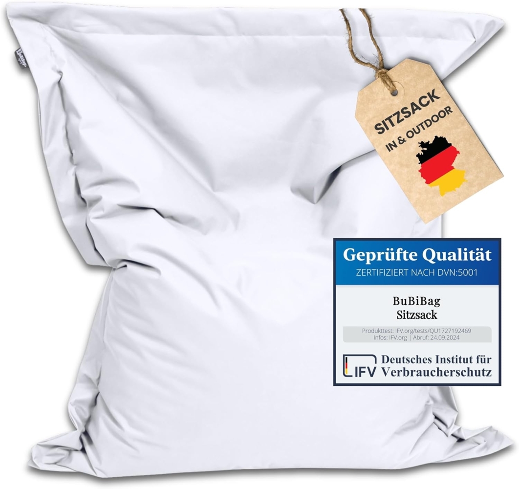 BuBiBag XXL Sitzsack, Outdoor Sitzsäcke für Kinder und Erwachsene, Bodenkissen Beanbag Fatboy wetterfest (Weiß 190x145cm) Bild 1