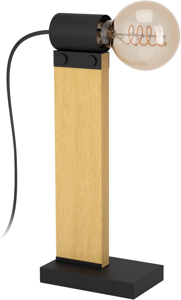 Eglo 43904 Tischleuchte BAILRIGG Stahl schwarz, Holz braun E27 1X40W H:33cm mit Kabelschalter Bild 1