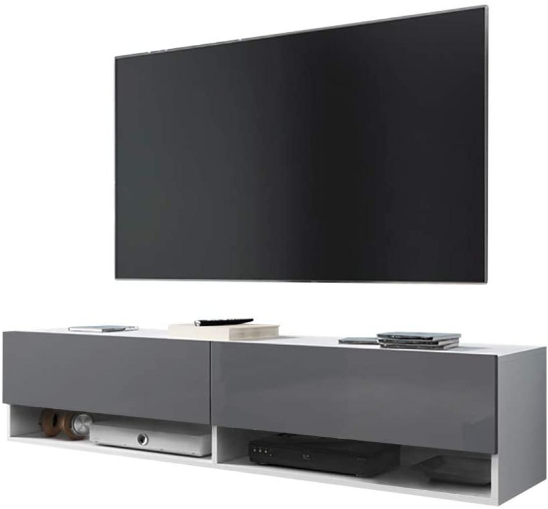 Selsey Wander – TV-Lowboard/TV-Schrank in Weiß Matt/Grau Hochglanz hängend/stehend mit LED 140cm Bild 1
