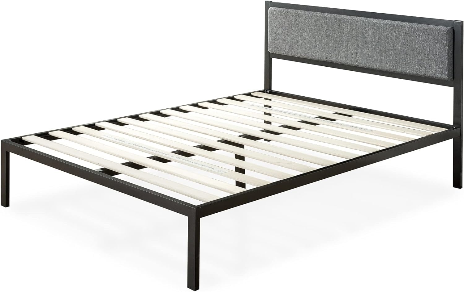 Zinus Korey Bett 160 x 200 cm – Bettgestell Höhe 36 cm mit Stauraum unter dem Bett – Plattformbettrahmen aus Metall mit gepolstertem Kopfteil – Schwarz und Grau Bild 1