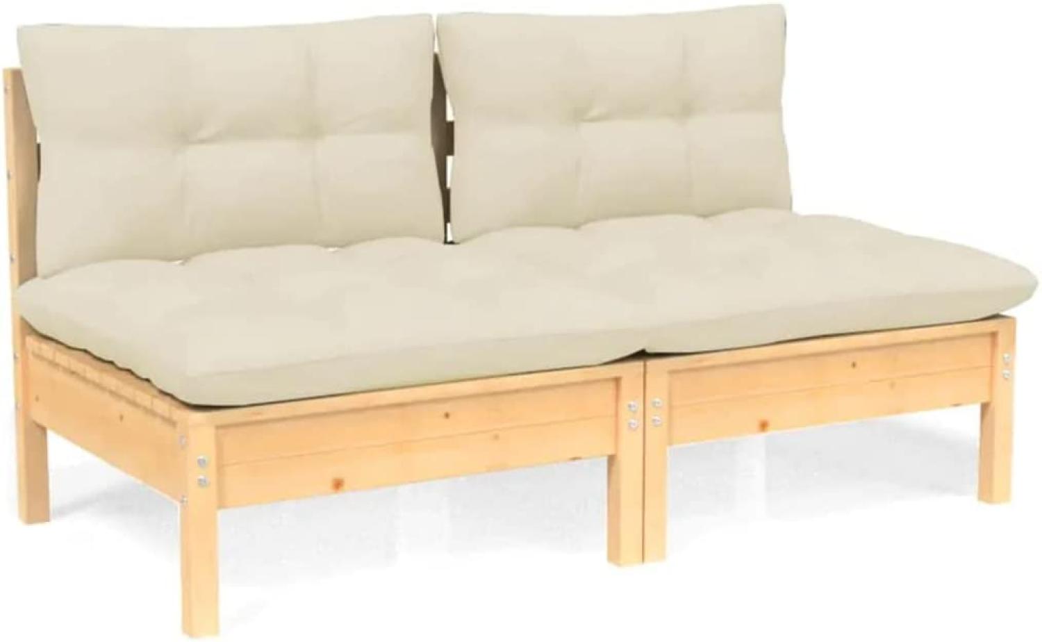 vidaXL 2-Sitzer-Gartensofa mit Creme Kissen Massivholz Kiefer 3095992 Bild 1