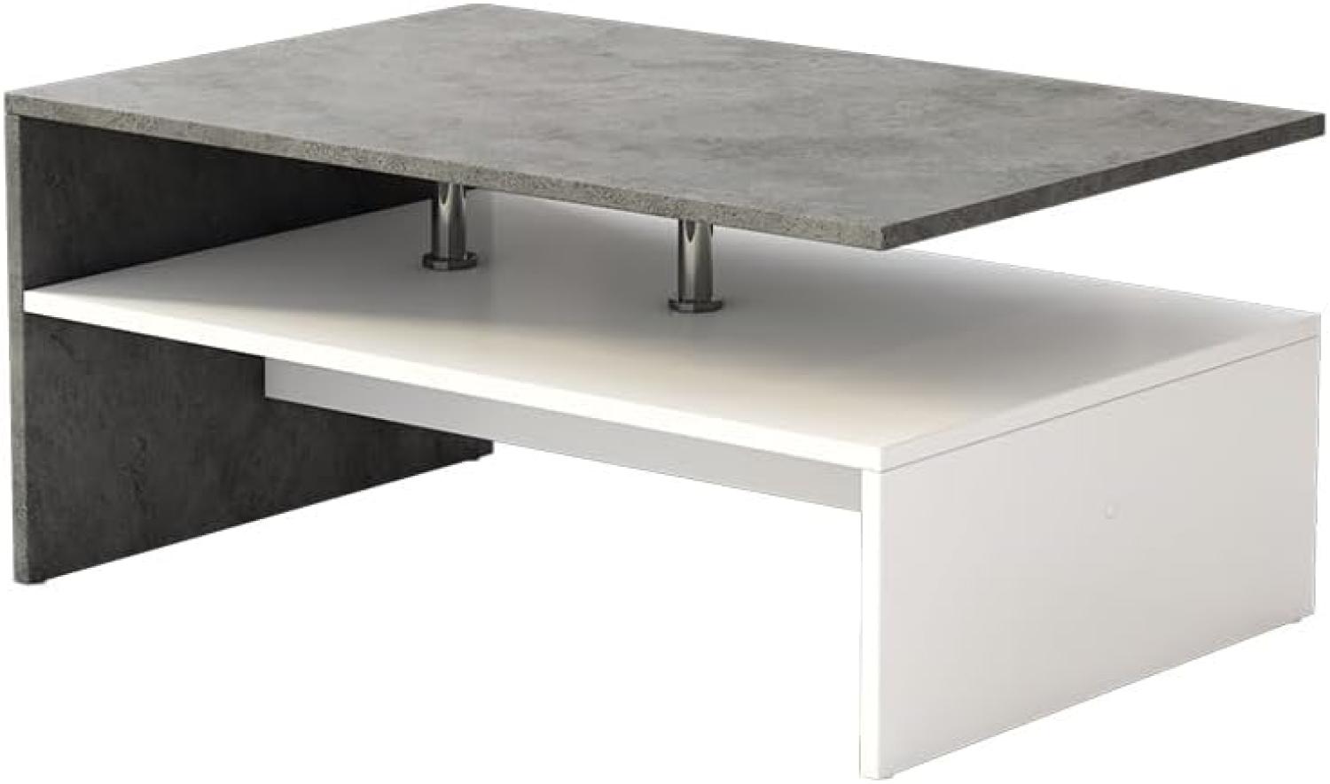 Oskar-Store Couchtisch Mike 90 x 42 cm, Beton Weiß, moderner Tisch mit Ablagen Bild 1