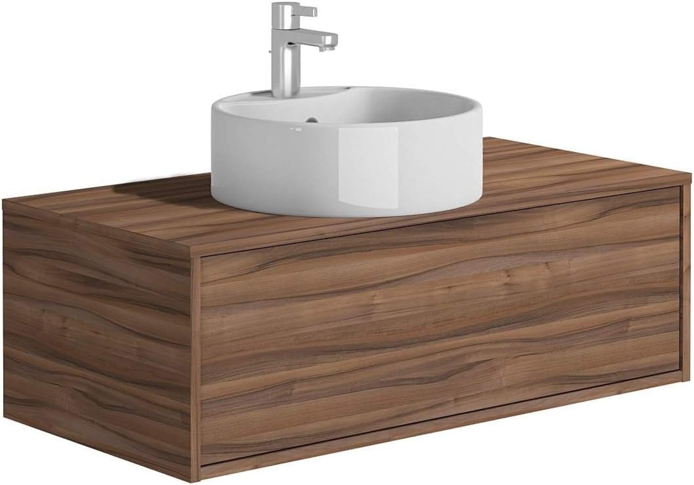 Vente-unique - Waschbeckenunterschrank hängend mit rundem Einzelwaschbecken - Holzfarben dunkel - 94 cm - TEANA II Bild 1