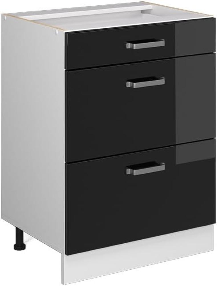 Vicco Küchenunterschrank R-Line, Schwarz Hochglanz/Weiß, 60 cm mit Schubladen, AP Anthrazit Bild 1