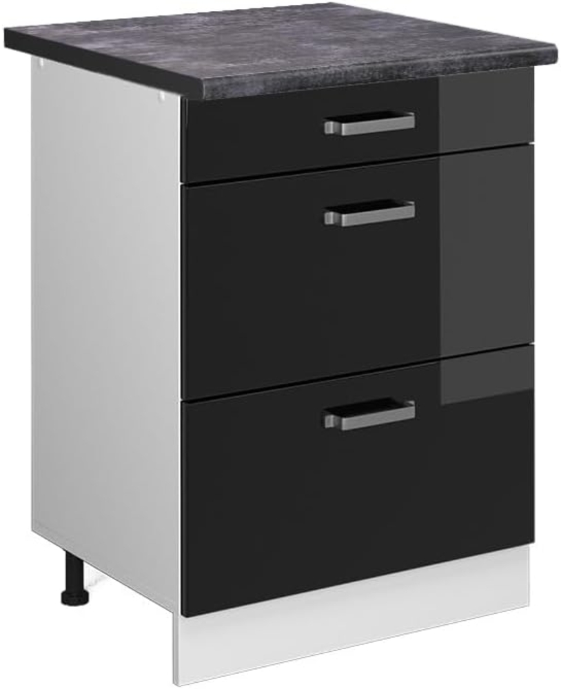 Vicco Küchenunterschrank R-Line, Schwarz Hochglanz/Weiß, 60 cm mit Schubladen, AP Anthrazit Bild 1