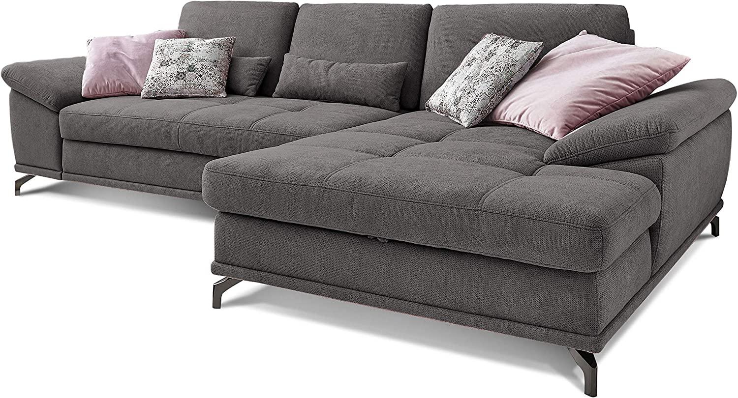 Cavadore Ecksofa Castiel mit Federkern / Großes Sofa in L-Form mit Sitztiefenverstellung und XL-Longchair / 312 x 89 x 173 / Webstoff, Grau Bild 1