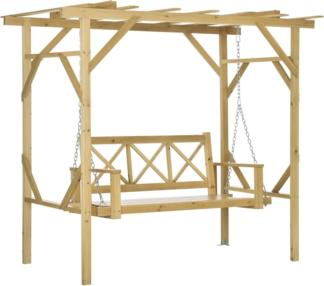 Outsunny Hollywoodschaukel Schaukebank, Wetterbeständige, 2-Sitzer, mit Pergola, Schaukel, 1 tlg, Gartenschaukel, für Garten, Balkon, Naturholz Bild 1