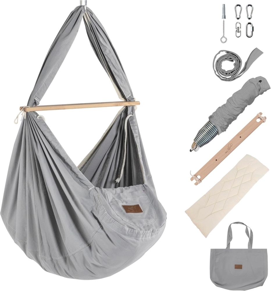 Federwiege mit Deckenbefestigung Bio Grey Kunstfaser Bild 1