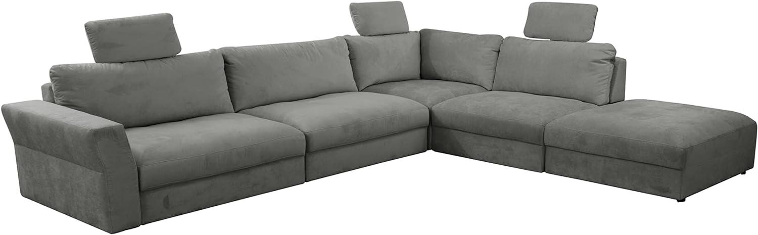 CAVADORE XXL-Ecksofa Cannes / Riesige, moderne Lounge-Couchgarnitur mit Sitztiefenverstellung und Kopfstützen / 359 x 80 x 294 / Flachgewebe, Grau Bild 1