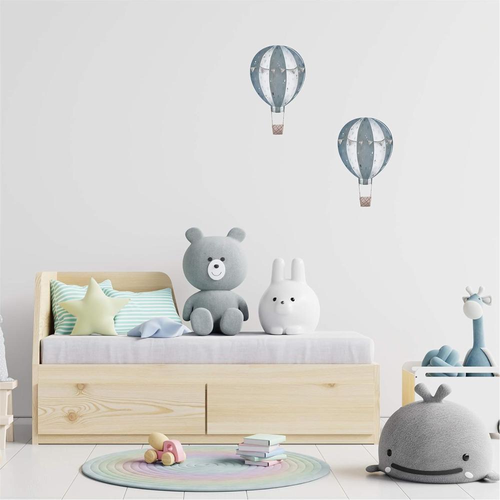 yabaduu 2er Set Heißluftballons Wandtattoo Wandsticker Aufkleber für Kinderzimmer Babyzimmer Aquarell Ballon Y032 (Blau) Bild 1