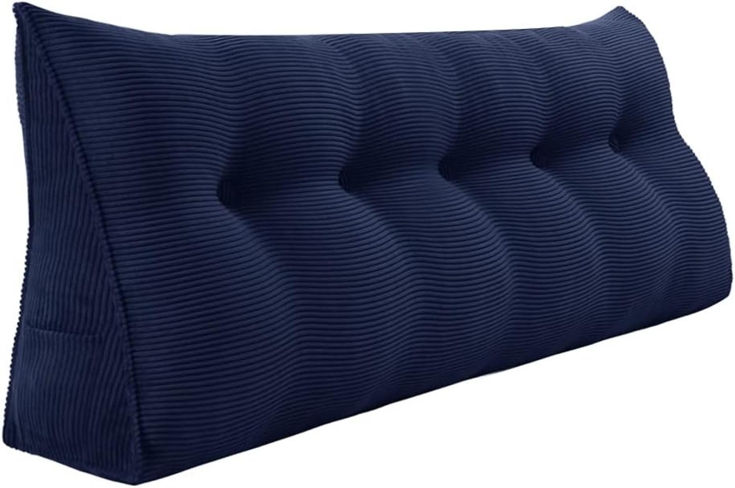 VERCART Großes Keilkissen, Langes Lesekissen, Bettruhe Rückenkissen, Dreieckiges Liegekissen, Dekoratives Kopfteilkissen für Tagesbett oder Tiefes Sofa, Cord Marineblau, 160cm Bild 1