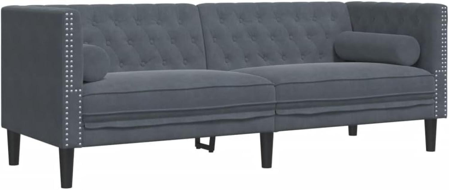 Chesterfield-Sofa mit Nackenrollen 3-Sitzer Dunkelgrau Samt 372694 Bild 1