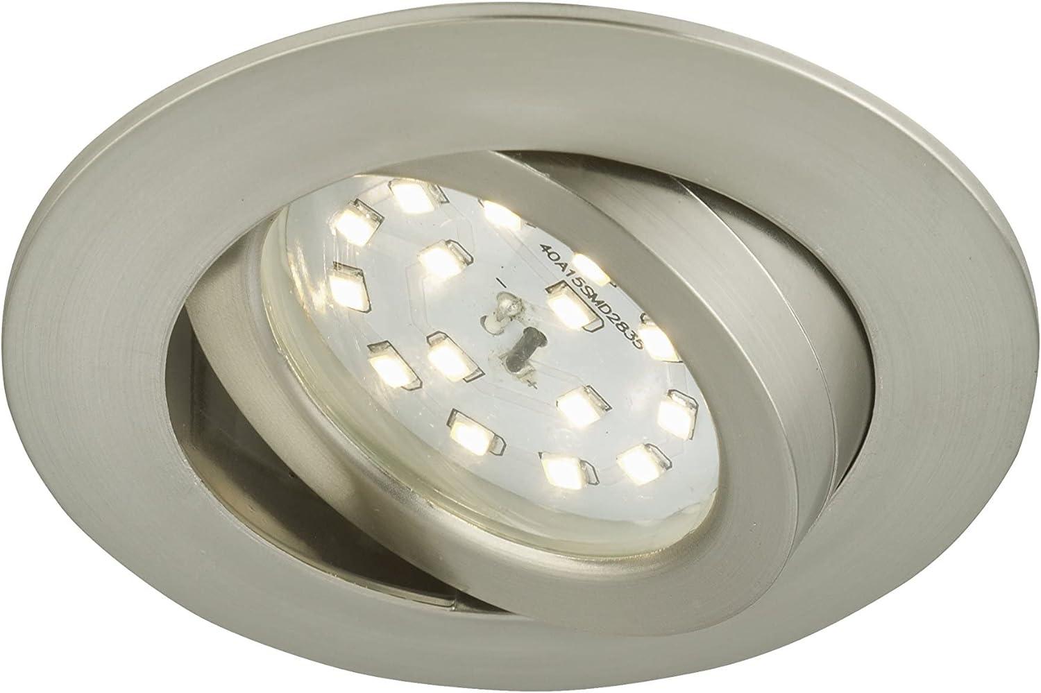 BRILONER - 1x LED Einbaustrahler 230V Flach, Deckenspots, LED Spots, Einbauspots LED, Einbauleuchten Decke, 68mm, Dimmbar, Schwenkbar, Warmweißes Licht, Matt-Nickel, 82x28 mm (DxH) Bild 1