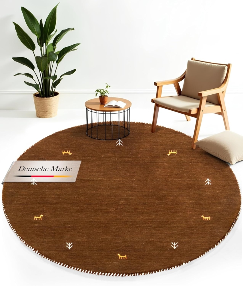 carpetfine Wollteppich Gabbeh Uni, rund, Höhe: 15 mm, reine Wolle handgewebt, Gabbeh Tiermotiv warmes Raumklima viele Größen Bild 1