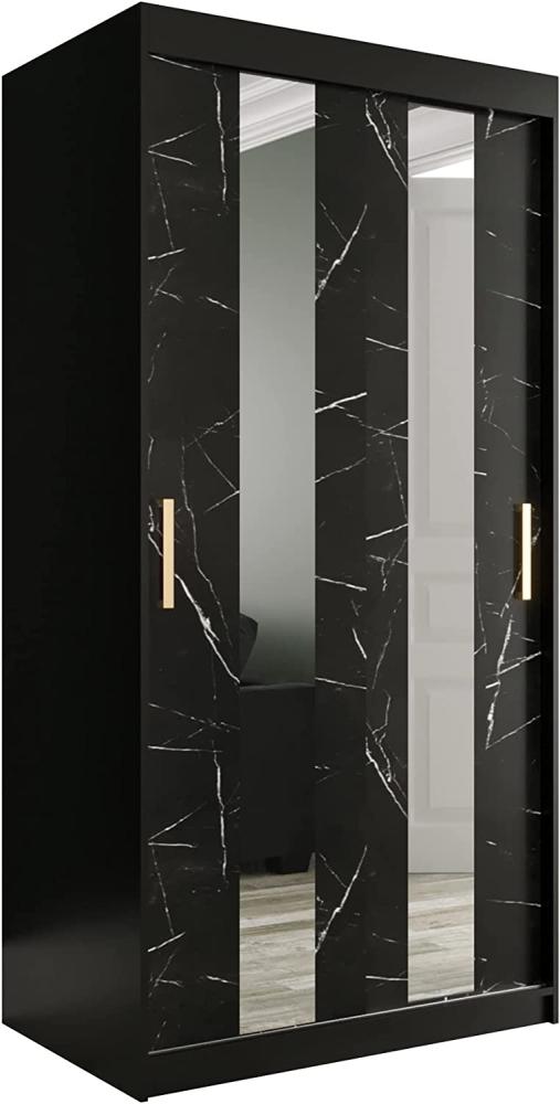 Kleiderschrank Kamoga Pole 100 (Schwarz / Marmor Schwarz + Gold, mit Schubladen) Bild 1