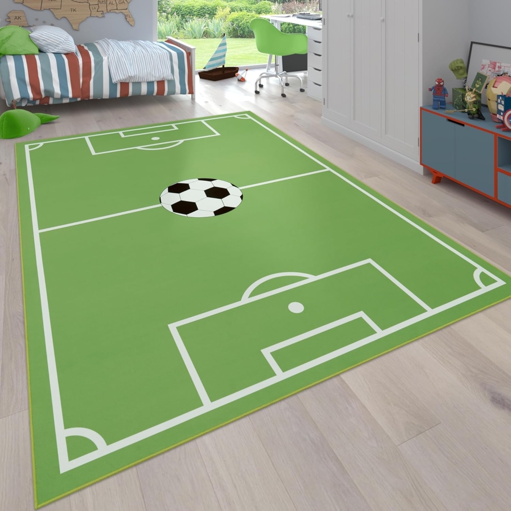 Paco Home Kinderteppich Bino 568, rechteckig, Höhe: 4 mm, Kurzflor, Spiel-Teppich, Motiv Fußballfeld, Kinderzimmer Bild 1