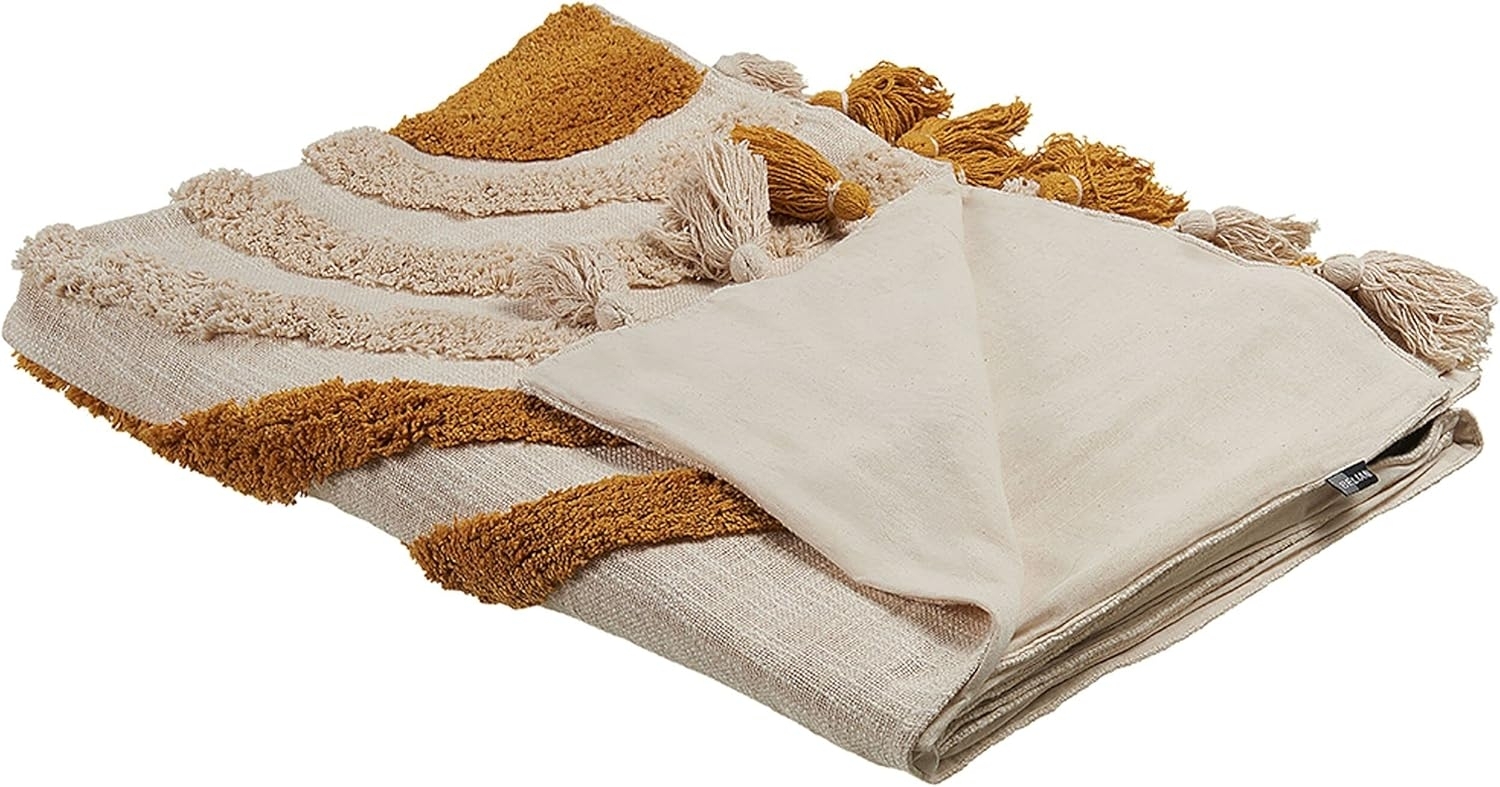Kuscheldecke MATHURA Baumwolle 130 x 180 cm Beige Bild 1