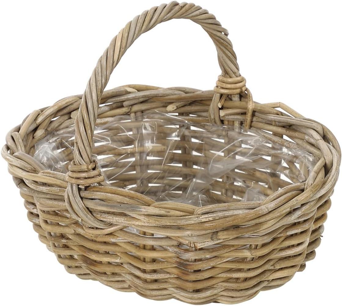 Dehner Rattan Pflanzkorb mit Henkel, ca. 36 x 28 x 14 cm, Rattangeflecht, grau/braun Bild 1