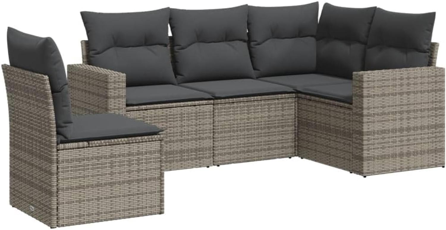 vidaXL 5-tlg. Garten-Sofagarnitur mit Kissen Grau Poly Rattan 3218960 Bild 1