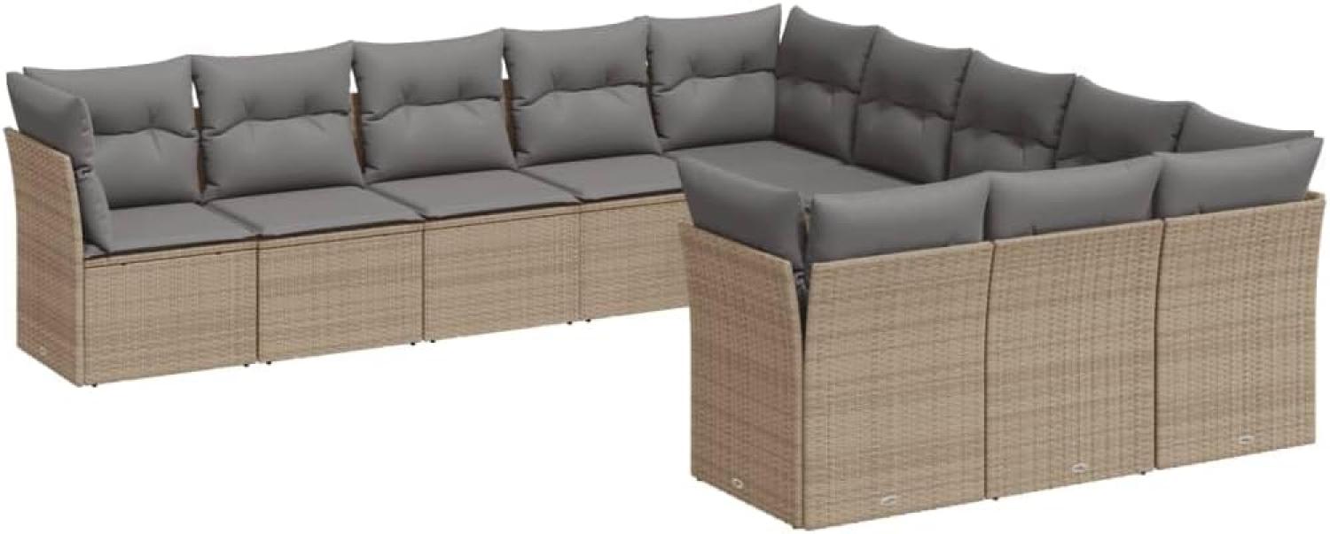 vidaXL 11-tlg. Garten-Sofagarnitur mit Kissen Beige Poly Rattan Bild 1