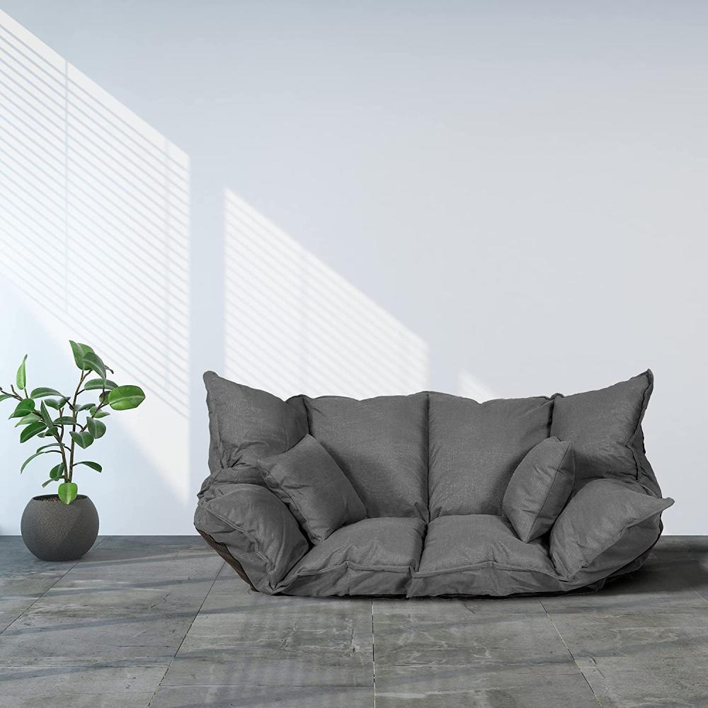 Ribelli 2 Sitzer Hikui Futon Schlafsofa im Japanischen Stil Sofa mit Schlaffunktion, Sofabett mit Verstellbarer Rücklehne, Lazy Sofa klappbar, Bodensofa für Schlafzimmer, Wohnzimmer, Balkon, Grau Bild 1