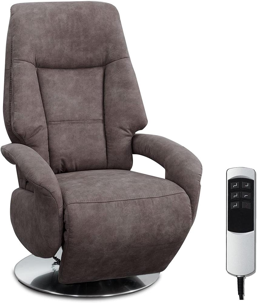 Cavadore TV-Sessel Edinburgh / Fernsehsessel mit elektrisch verstellbarer Relaxfunktion / 2 E-Motoren / 74 x 114 x 77 / Lederoptik: grau Bild 1