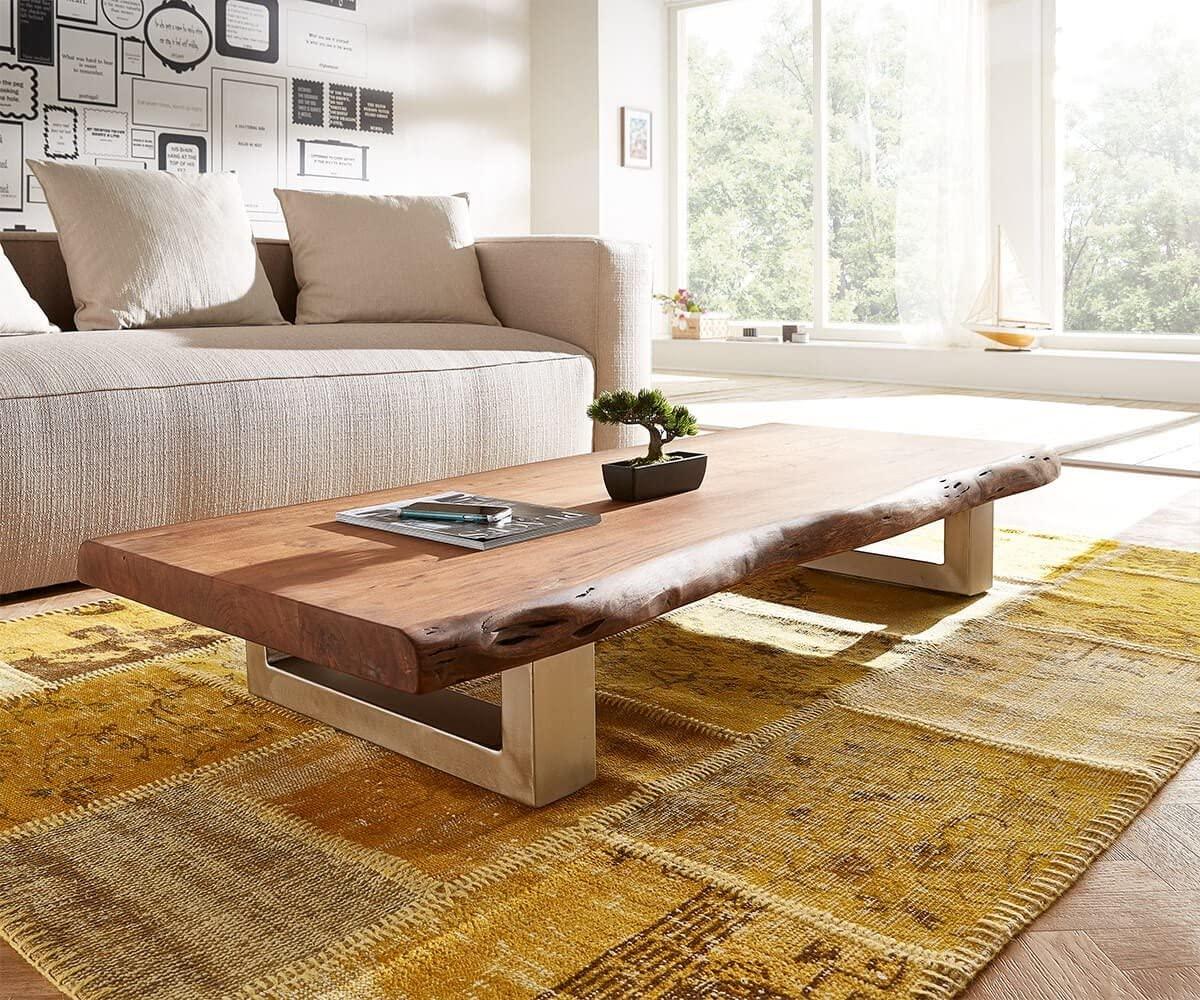 Couchtisch Live-Edge 165x60 cm Akazie Braun Kufenfuß Baumkante Bild 1