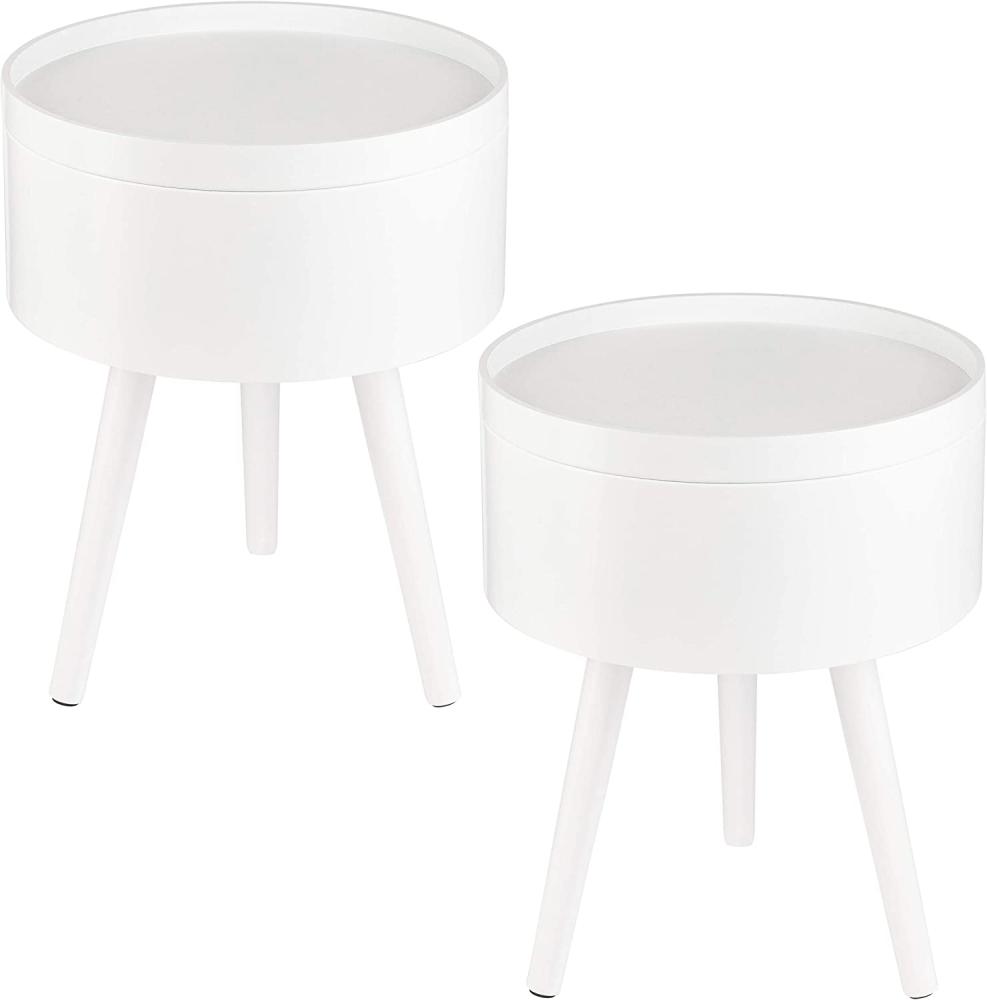 ONVAYA® Beistelltisch Sofia aus Holz | 2er-Set | Ø 35 cm | Couchtisch rund | Nachttisch Kiefer | Stauraum & Abnehmbarer Deckel | Modernes skandinavisches Design | Weiß Bild 1
