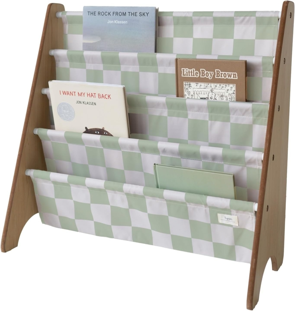 3 Sprouts Kinder Bücherregal aus Holz – Montessori Regal für Kinderzimmer - Schachbrett - Grün Bild 1