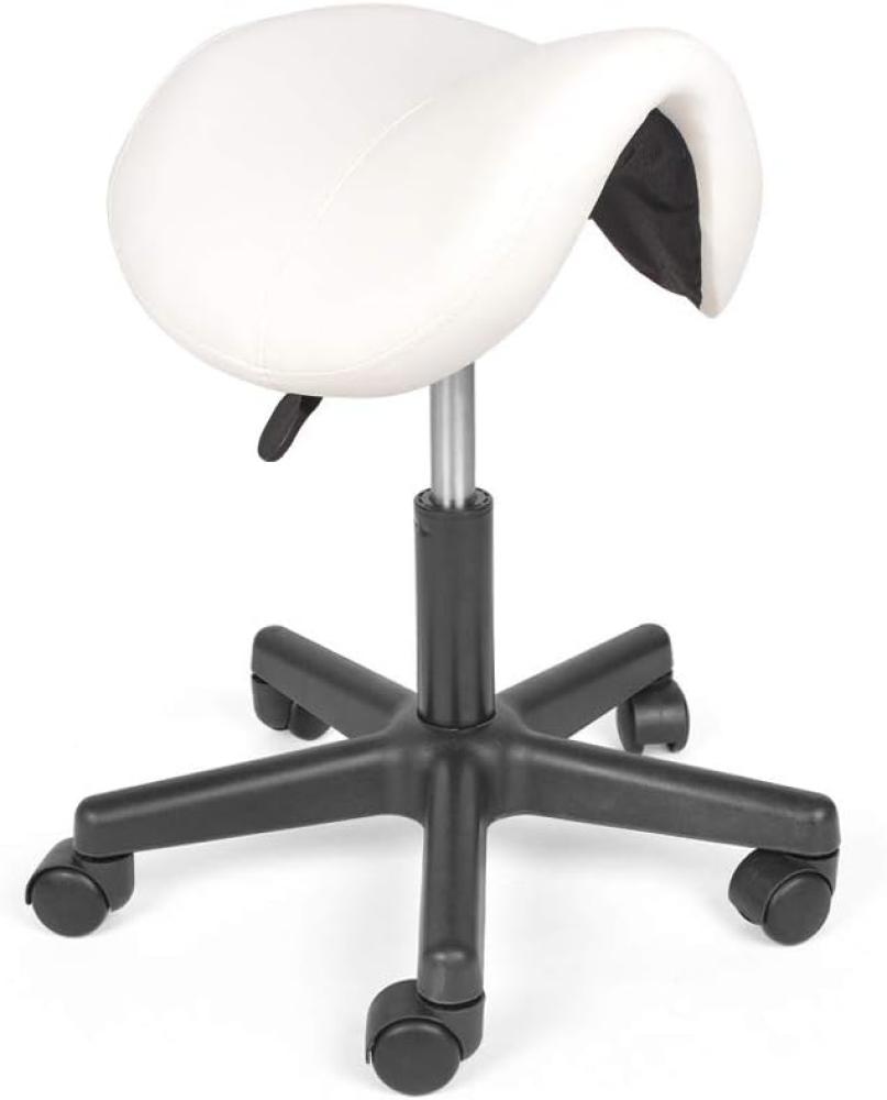 Mingone Sattelstuhl Drehhocker Sattelhocker Höhenverstellbar Bürohocker Ergonomisch Praxishocker mit Rollen 360 ° Drehung ，Weiß Bild 1