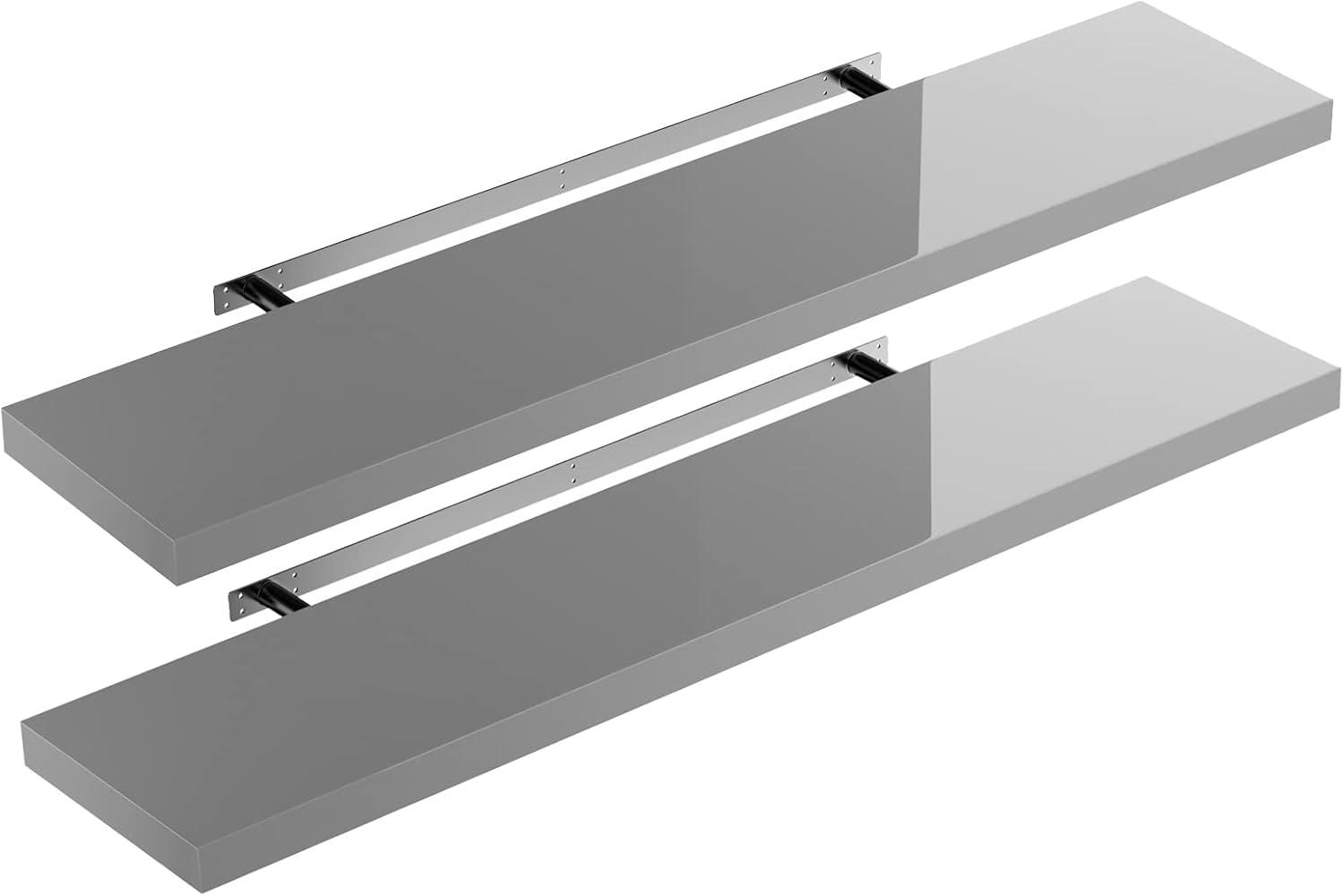 Casaria 2x Wandregal Hochglanz Grau mit Halterung 110cm Schwebend Bild 1