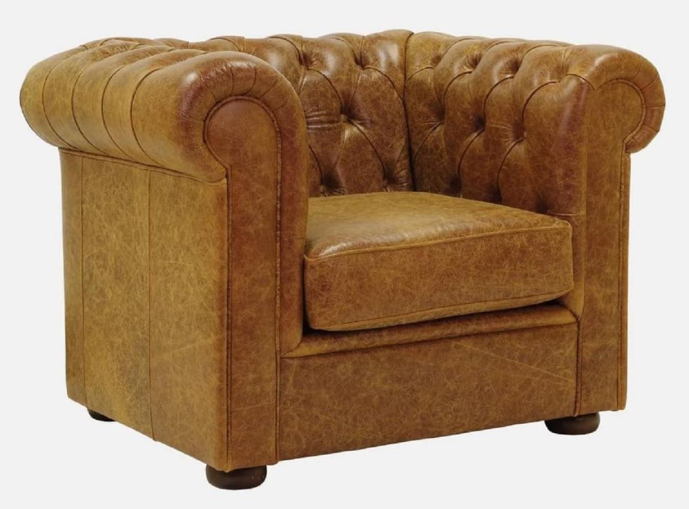 Casa Padrino Luxus Chesterfield Leder Sessel Vintage Braun / Dunkelbraun 105 x 95 x H. 80 cm - Chesterfield Echtleder Wohnzimmer Sessel - Chesterfield Möbel - Echtleder Möbel - Luxus Möbel Bild 1